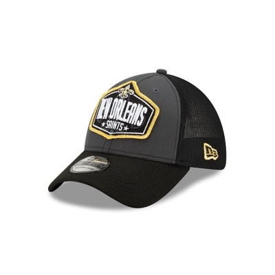 Grey New Orleans Saints Hat - New Era NFL NFL Draft 39THIRTY Stretch Fit Caps USA9640837